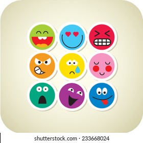 Nine vector smile color face icons