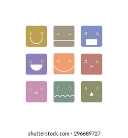 Nine vector smile color face icons. Stylish and colorful.