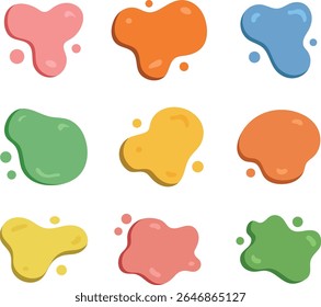 Nine vibrant colorful abstract shapes designed as vector illustrations against a clean white backdrop for projects.