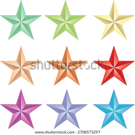 Nine vibrant gradient stars arranged in a grid pattern. Ideal for ratings, awards, achievements, celebration, and decor.