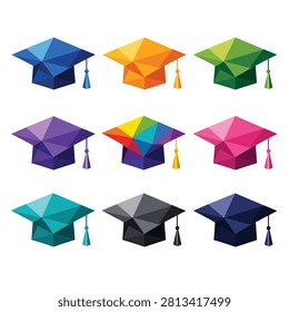Nine vibrant umbrellas in bright colors arranged in three rows against a plain backdrop