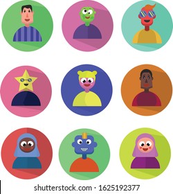 Nine vibrant user icon, flat vector