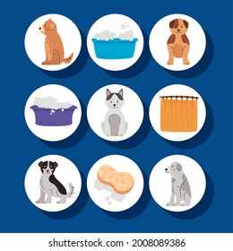 nine washing pets set icons