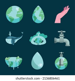 nine water day set icons