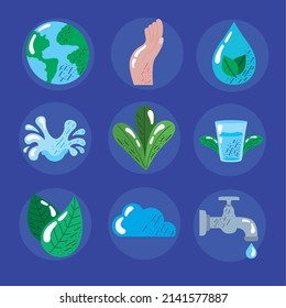 nine water day set icons
