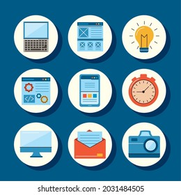 nine web design set icons