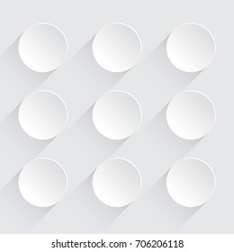 Nine white round blank button with long shadow.