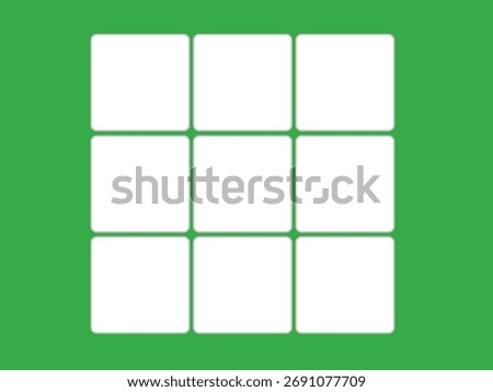 Nine white squares arranged in a grid pattern on a vibrant green background, creating a simple and modern design