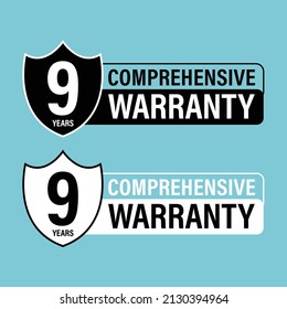 'nine year comprehensive warranty' vector icon. 9 years warranty