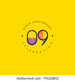 Nine years, 9th Anniversary Celebration Logo Design, Number 9 Icon Vector Template.