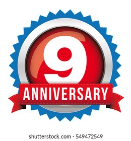 Nine years anniversary badge with red ribbon