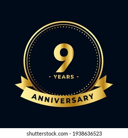 Nine Years Anniversary Celebration Gold and Black Isolated Vector