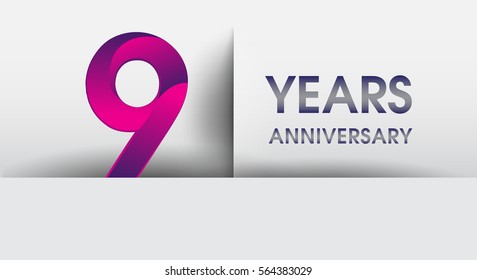 nine years Anniversary celebration logo, flat design isolated on white background, vector elements for banner, invitation card for 9th birthday party