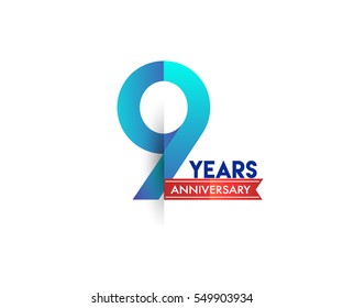 nine years anniversary celebration logotype blue colored with red ribbon. 9th birthday logo on white background