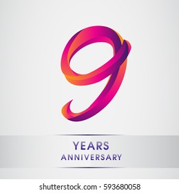 nine years anniversary celebration logotype colorfull design, 9th birthday logo on white background