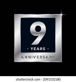 Nine Years Anniversary Celebration Luxury Black and Silver Logo Emblem Isolated Vector