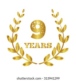 Nine years. Nine icon. Nine years anniversary. Laurel wreath. 9 years.