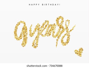 Nine years, Number 9, lettering sign from golden confetti. vector illustration