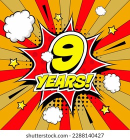 nine years superhero number kids birthday comic bubble pop art wallpaper vector