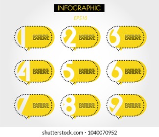 nine yellow infographic speech bubbles with numbers, concept of options