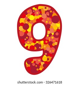 nine yellow, orange, red button on white background