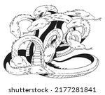 The nine-headed Hydra is a dragon. Vector Illustration