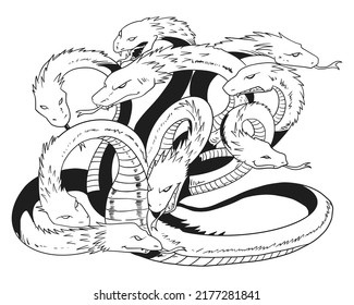 The nine-headed Hydra is a dragon. Vector Illustration