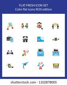 Nineteen business communication flat vector icons collection on white background. Can be used for topics like collaboration, teamwork, marketing, workflow