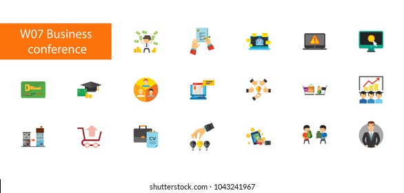 Nineteen business flat vector icons collection on white background. Can be used for topics like startup, finance, marketing, management