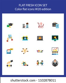 Nineteen business flat vector icons collection on white background. Can be used for topics like startup, finance, marketing, management