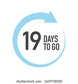 Nineteen days to go icon. Round symbol with blue arrow.