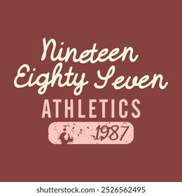 Nineteen Eighty Seven athletics 1987, Graphic design print sports t-shirt fashion, illustration, vector, posters, cards, stickers, mug