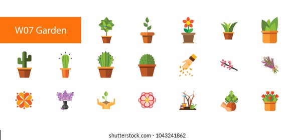 Nineteen house plant flat vector icons collection on white background. Can be used for topics like floriculture, hobby, spring, home decoration