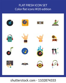 Nineteen music flat vector icons collection on white background. Can be used for topics like audio, production, studio, record