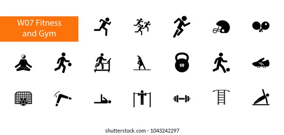 Nineteen physical activity flat vector icons collection on white background. Can be used for topics like sport, competition, exercising, training