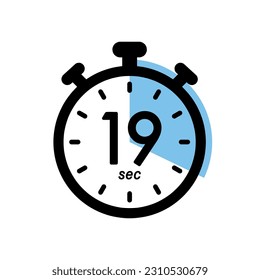 nineteen seconds stopwatch icon, timer symbol, 19 sec waiting time vector illustration