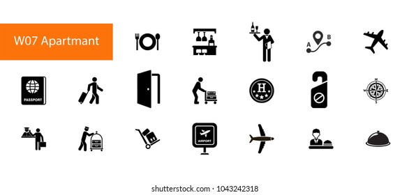 Nineteen travelling flat vector icons collection on white background. Can be used for topics like hotel, vacation, service, destination
