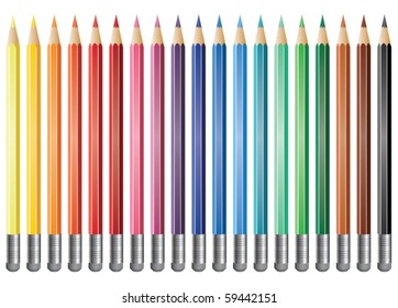 nineteen vector coloured pencils with eraser
