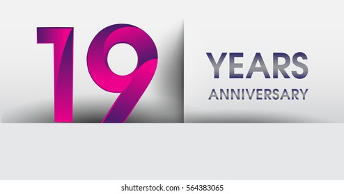 nineteen years Anniversary celebration logo, flat design isolated on white background, vector elements for banner, invitation card for 19th birthday party.