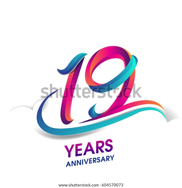nineteen years\
anniversary celebration logotype blue and red colored. 19th\
birthday logo on white\
background.