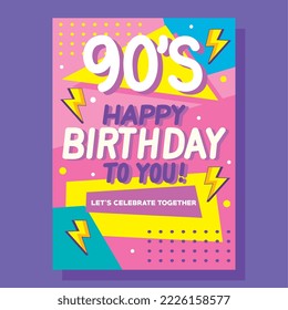 nineties birthday party poster memphis style