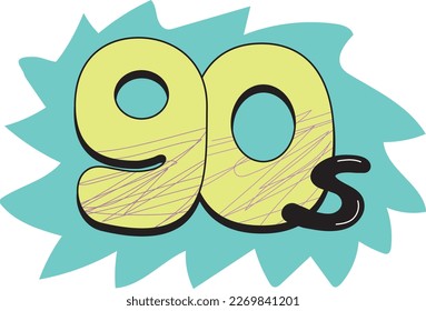 Nineties Decade Inspirational Vector Icon. Fun Graffiti Font Illustration. Numbers and Letters Doodle.