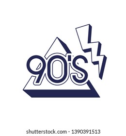 nineties decade number with triangle and thunder