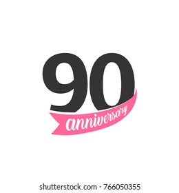 Ninetieth Anniversary vector logo. Number 90. Illustration for greeting card, invitation, poster, marriage, commemoration, certificate