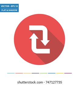 Ninety degree arrows flat icon with long shadow. Vector Illustration.