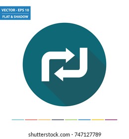 Ninety degree  arrows flat icon with long shadow. Vector Illustration.