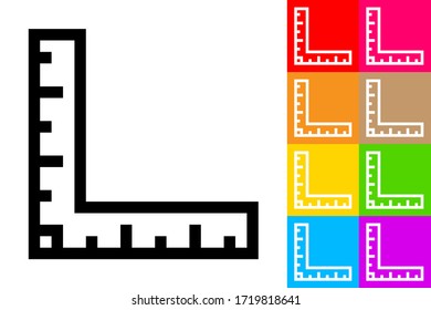 Ninety Degree Ruler. Angle Square Ruler. Line Icon With Different Color Background.