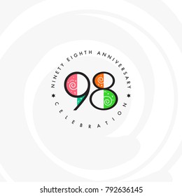 Ninety eight years, 98th Anniversary Celebration Logo Design, Number 98 Icon Vector Template.