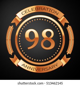 Ninety eight years anniversary celebration with golden ring and ribbon.