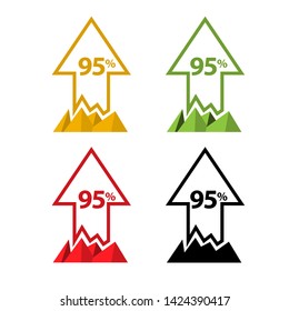 ninety five percent up, upwards arrow illustration